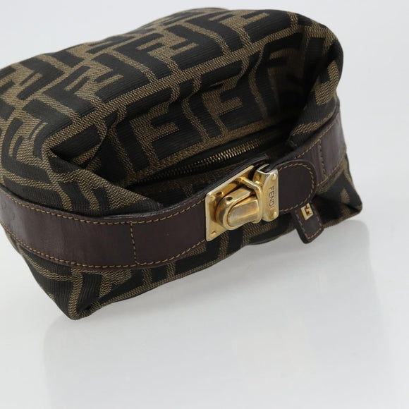 FENDI Zucca Canvas Pouch Black Brown Auth 163994