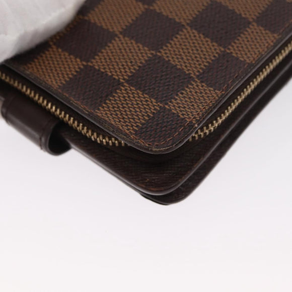LOUIS VUITTON Damier Ebene Compact Zip Wallet N61668 LV Auth 163998