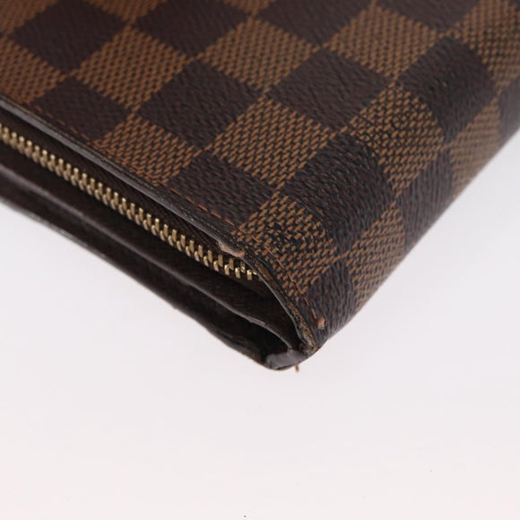 LOUIS VUITTON Damier Ebene Compact Zip Wallet N61668 LV Auth 163998