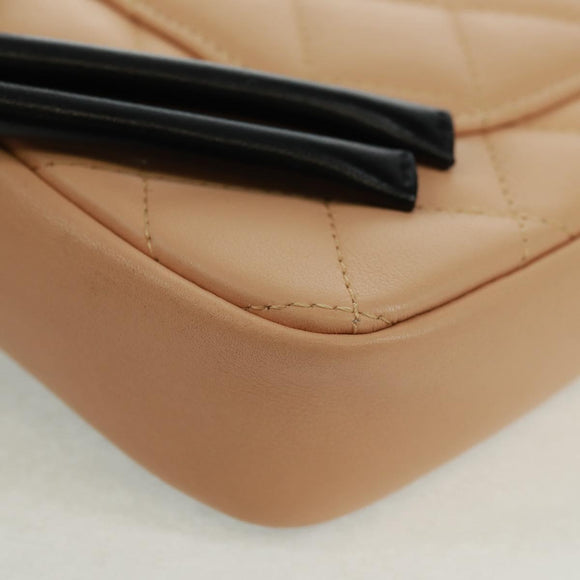 CHANEL Cambon Line Matelasse Bag Lamb Skin Beige Black CC Auth 164004SAM