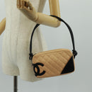 CHANEL Cambon Line Matelasse Bag Lamb Skin Beige Black CC Auth 164004SAM-23