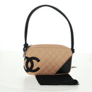 CHANEL Cambon Line Matelasse Bag Lamb Skin Beige Black CC Auth 164004SAM-24