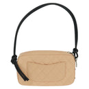 CHANEL Cambon Line Matelasse Bag Lamb Skin Beige Black CC Auth 164004SAM-3