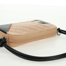 CHANEL Cambon Line Matelasse Bag Lamb Skin Beige Black CC Auth 164004SAM-6
