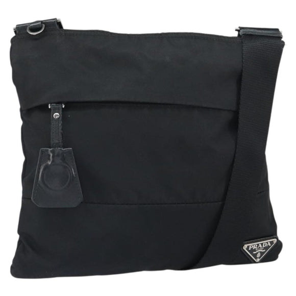 PRADA Shoulder Bag Nylon Black Silver Auth 164007