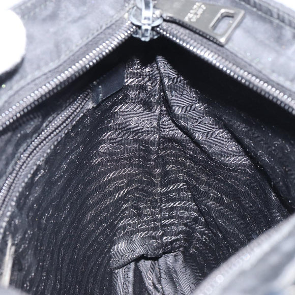 PRADA Shoulder Bag Nylon Black Silver Auth 164007