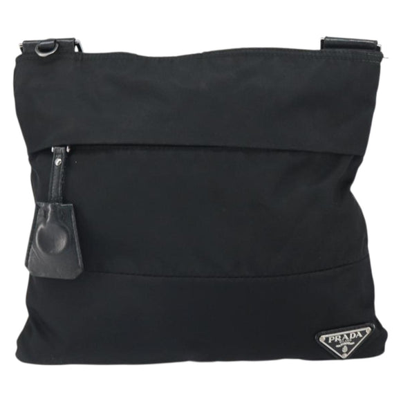 PRADA Shoulder Bag Nylon Black Silver Auth 164007