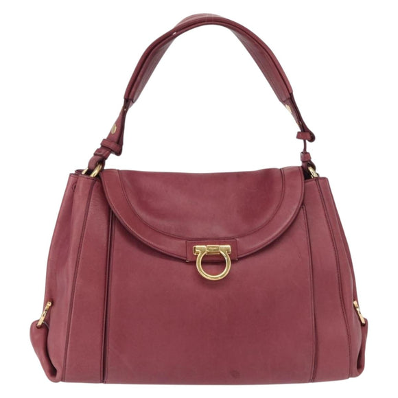 Salvatore Ferragamo Gancini Shoulder Bag Leather Pink Gold Auth 164008