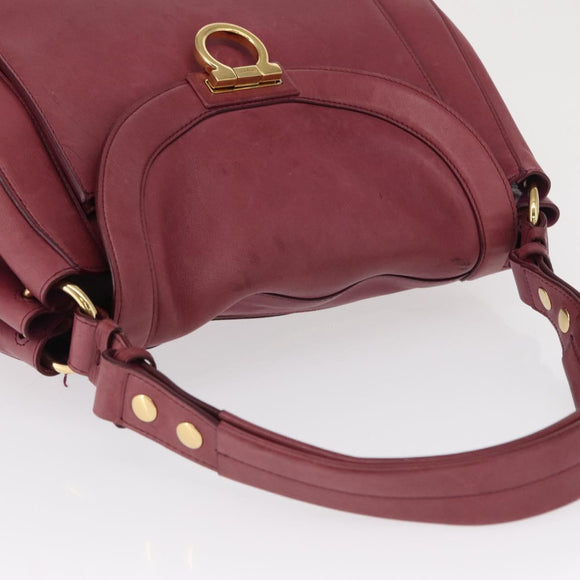 Salvatore Ferragamo Gancini Shoulder Bag Leather Pink Gold Auth 164008