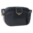 CARTIER Shoulder Bag Leather Navy Gold Auth 164015V-1
