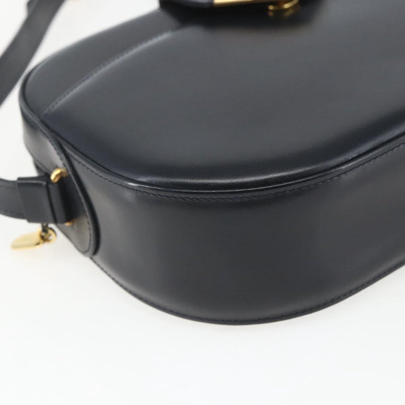 CARTIER Shoulder Bag Leather Navy Gold Auth 164015V