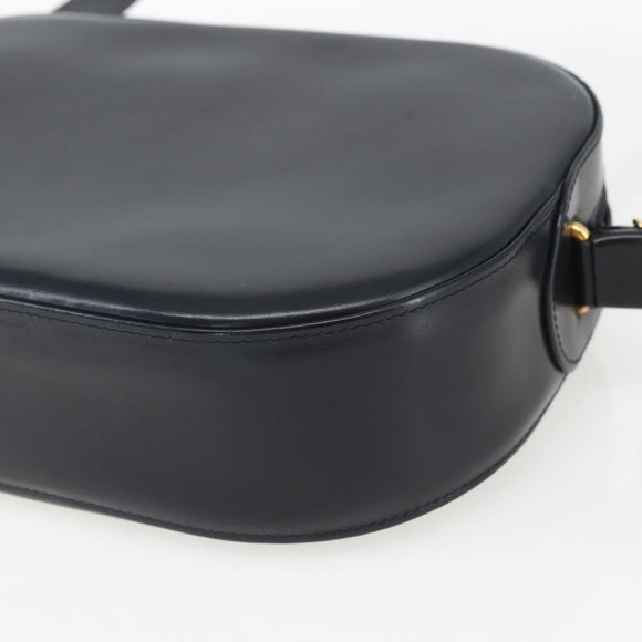 CARTIER Shoulder Bag Leather Navy Gold Auth 164015V