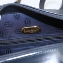CARTIER Shoulder Bag Leather Navy Gold Auth 164015V-18