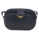 CARTIER Shoulder Bag Leather Navy Gold Auth 164015V-13
