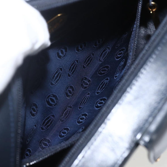 CARTIER Shoulder Bag Leather Navy Gold Auth 164015V