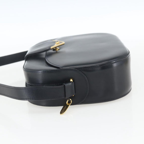 CARTIER Shoulder Bag Leather Navy Gold Auth 164015V