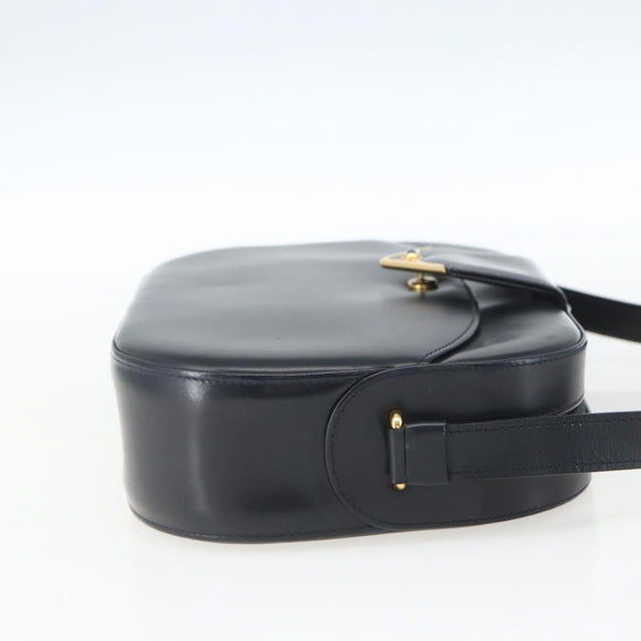CARTIER Shoulder Bag Leather Navy Gold Auth 164015V