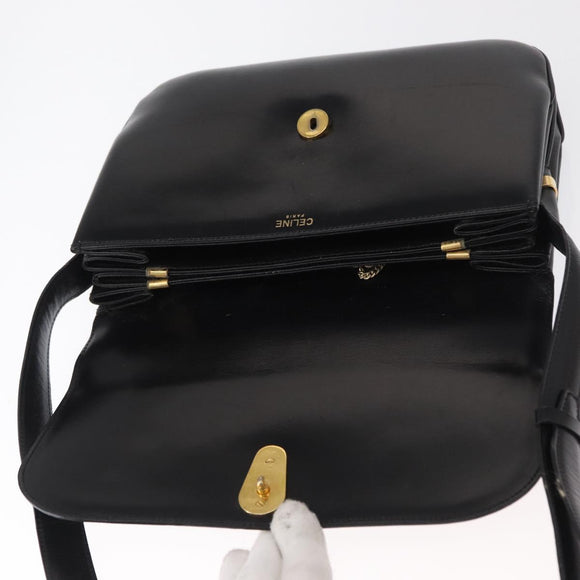 CELINE Shoulder Bag Leather Black Gold Auth 164016