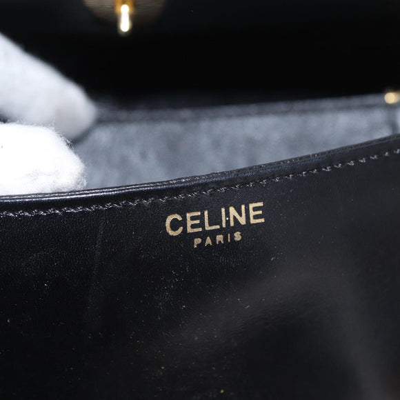 CELINE Shoulder Bag Leather Black Gold Auth 164016