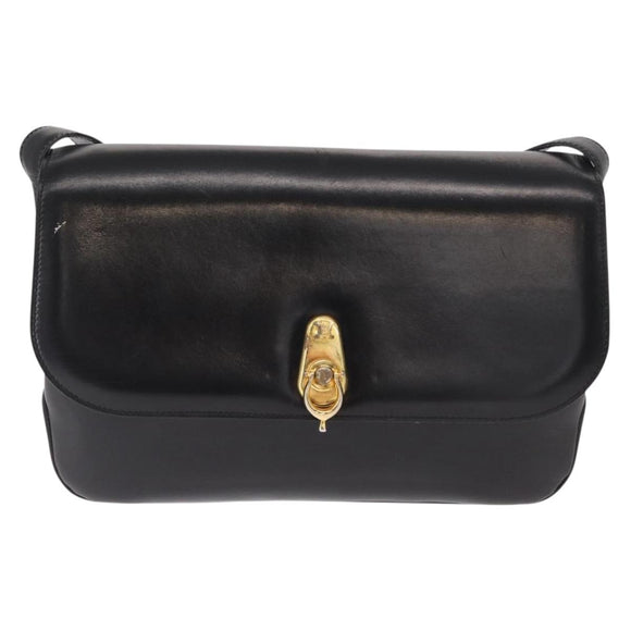 CELINE Shoulder Bag Leather Black Gold Auth 164016