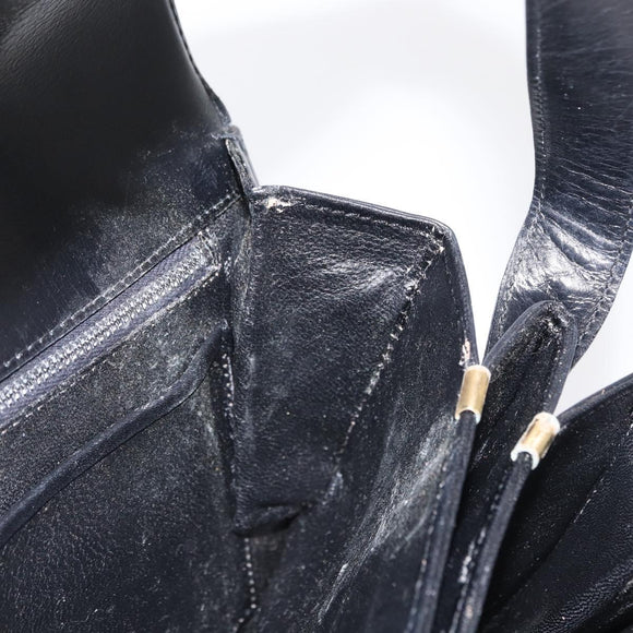 CELINE Shoulder Bag Leather Black Gold Auth 164016