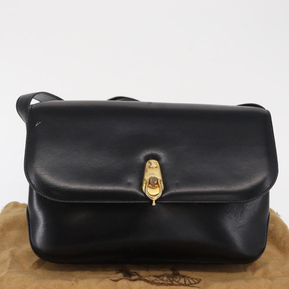 CELINE Shoulder Bag Leather Black Gold Auth 164016