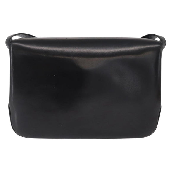 CELINE Shoulder Bag Leather Black Gold Auth 164016