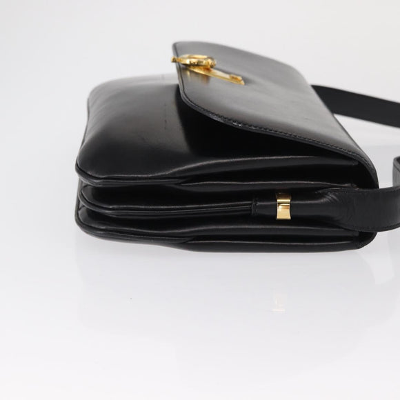 CELINE Shoulder Bag Leather Black Gold Auth 164016