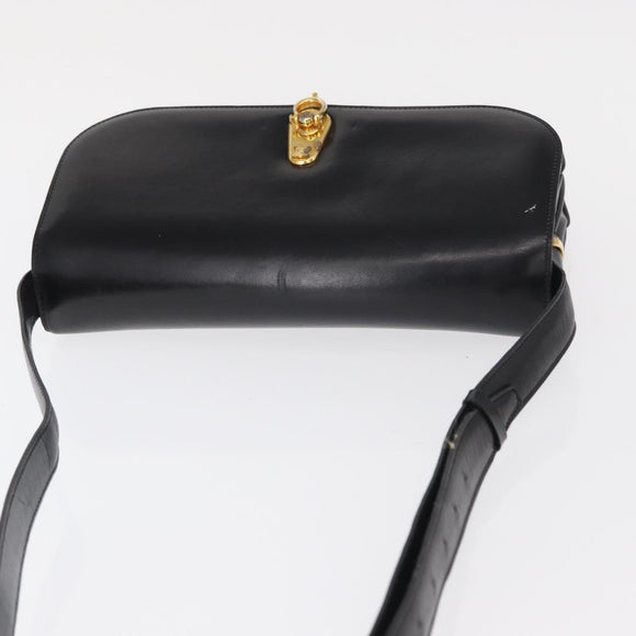 CELINE Shoulder Bag Leather Black Gold Auth 164016