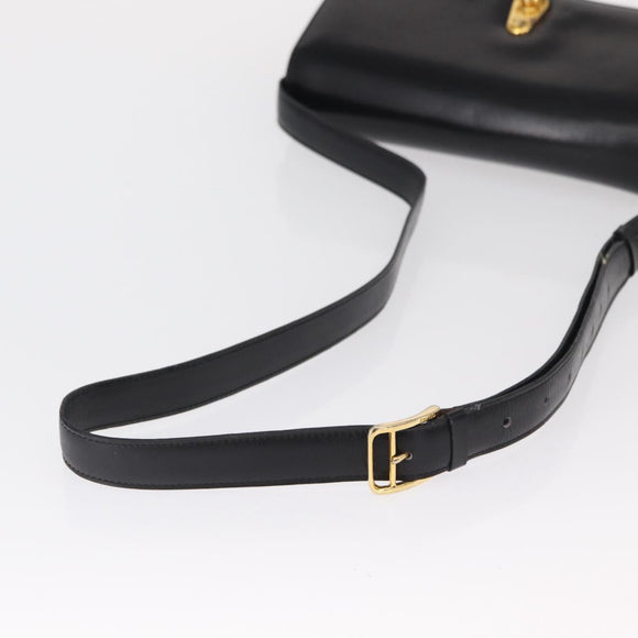 CELINE Shoulder Bag Leather Black Gold Auth 164016