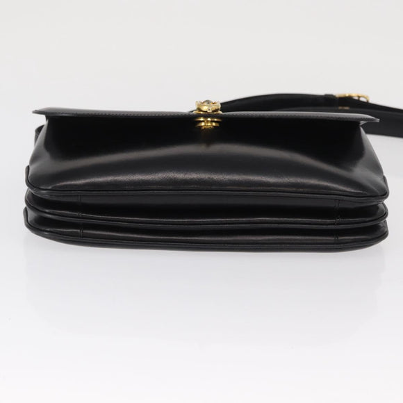 CELINE Shoulder Bag Leather Black Gold Auth 164016