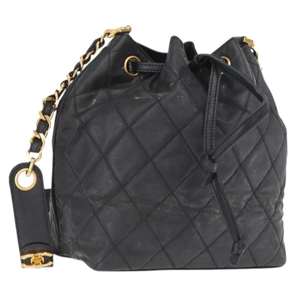CHANEL Chain Shoulder Bag Patent leather Black Gold CC Auth 164017