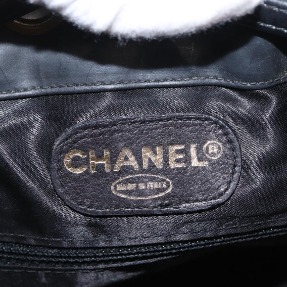 CHANEL Chain Shoulder Bag Patent leather Black Gold CC Auth 164017