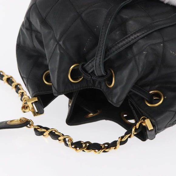 CHANEL Chain Shoulder Bag Patent leather Black Gold CC Auth 164017