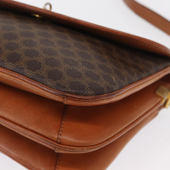 CELINE Macadam Canvas Shoulder Bag PVC Leather Brown Gold Auth 164018