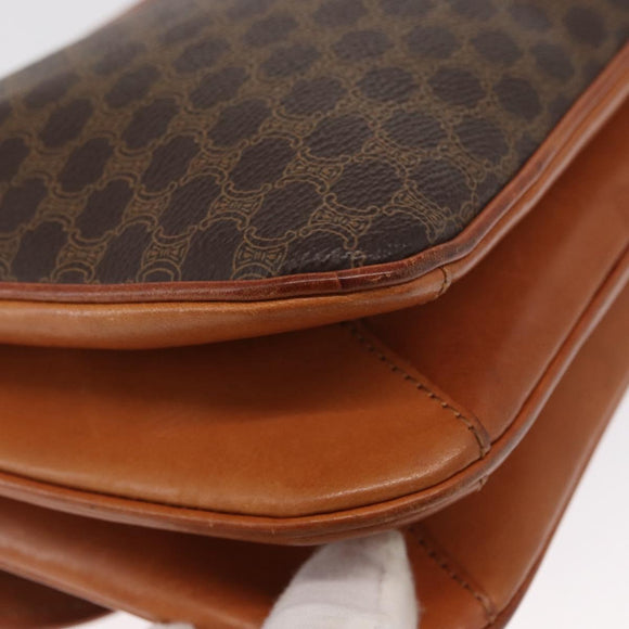 CELINE Macadam Canvas Shoulder Bag PVC Leather Brown Gold Auth 164018