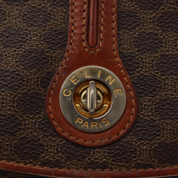 CELINE Macadam Canvas Shoulder Bag PVC Leather Brown Gold Auth 164018