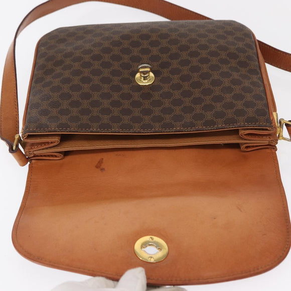 CELINE Macadam Canvas Shoulder Bag PVC Leather Brown Gold Auth 164018