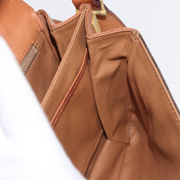 CELINE Macadam Canvas Shoulder Bag PVC Leather Brown Gold Auth 164018