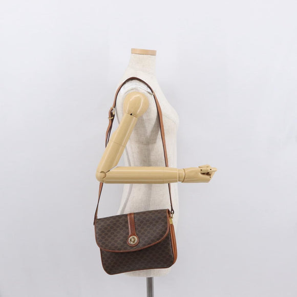 CELINE Macadam Canvas Shoulder Bag PVC Leather Brown Gold Auth 164018