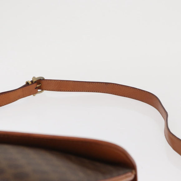 CELINE Macadam Canvas Shoulder Bag PVC Leather Brown Gold Auth 164018