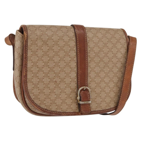 CELINE Macadam Canvas Shoulder Bag PVC Beige Gold Auth 164019