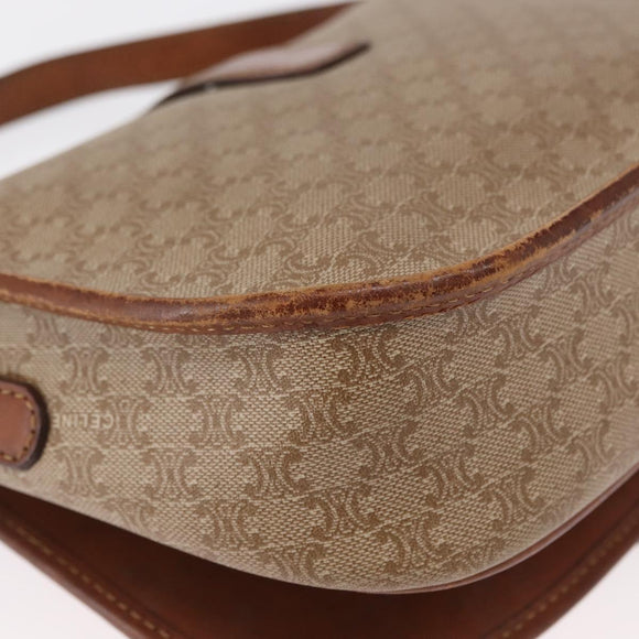 CELINE Macadam Canvas Shoulder Bag PVC Beige Gold Auth 164019