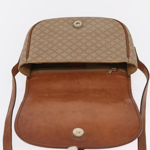 CELINE Macadam Canvas Shoulder Bag PVC Beige Gold Auth 164019