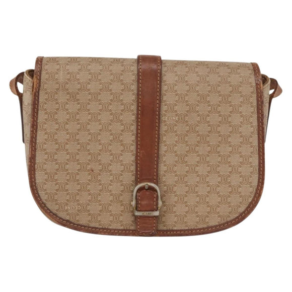 CELINE Macadam Canvas Shoulder Bag PVC Beige Gold Auth 164019