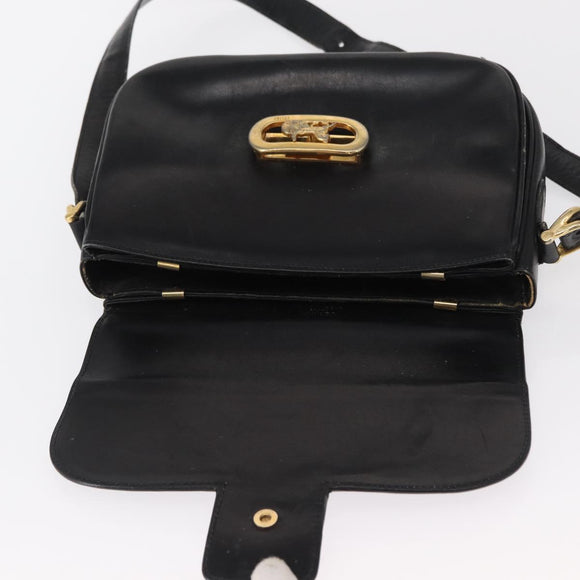 CELINE Shoulder Bag Leather Black Gold Auth 164021