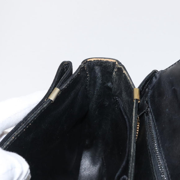 CELINE Shoulder Bag Leather Black Gold Auth 164021