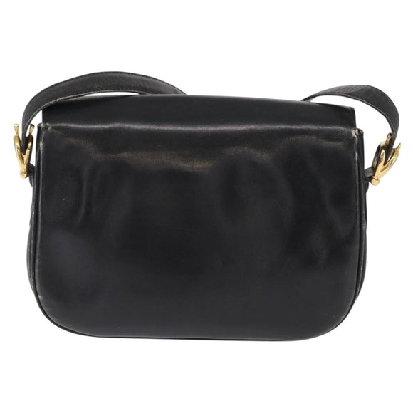 CELINE Shoulder Bag Leather Black Gold Auth 164021