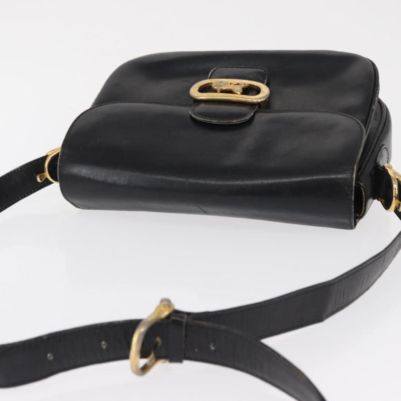 CELINE Shoulder Bag Leather Black Gold Auth 164021