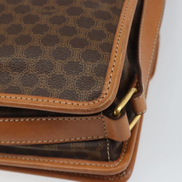 CELINE Macadam Canvas Shoulder Bag PVC Leather Brown Gold Auth 164024